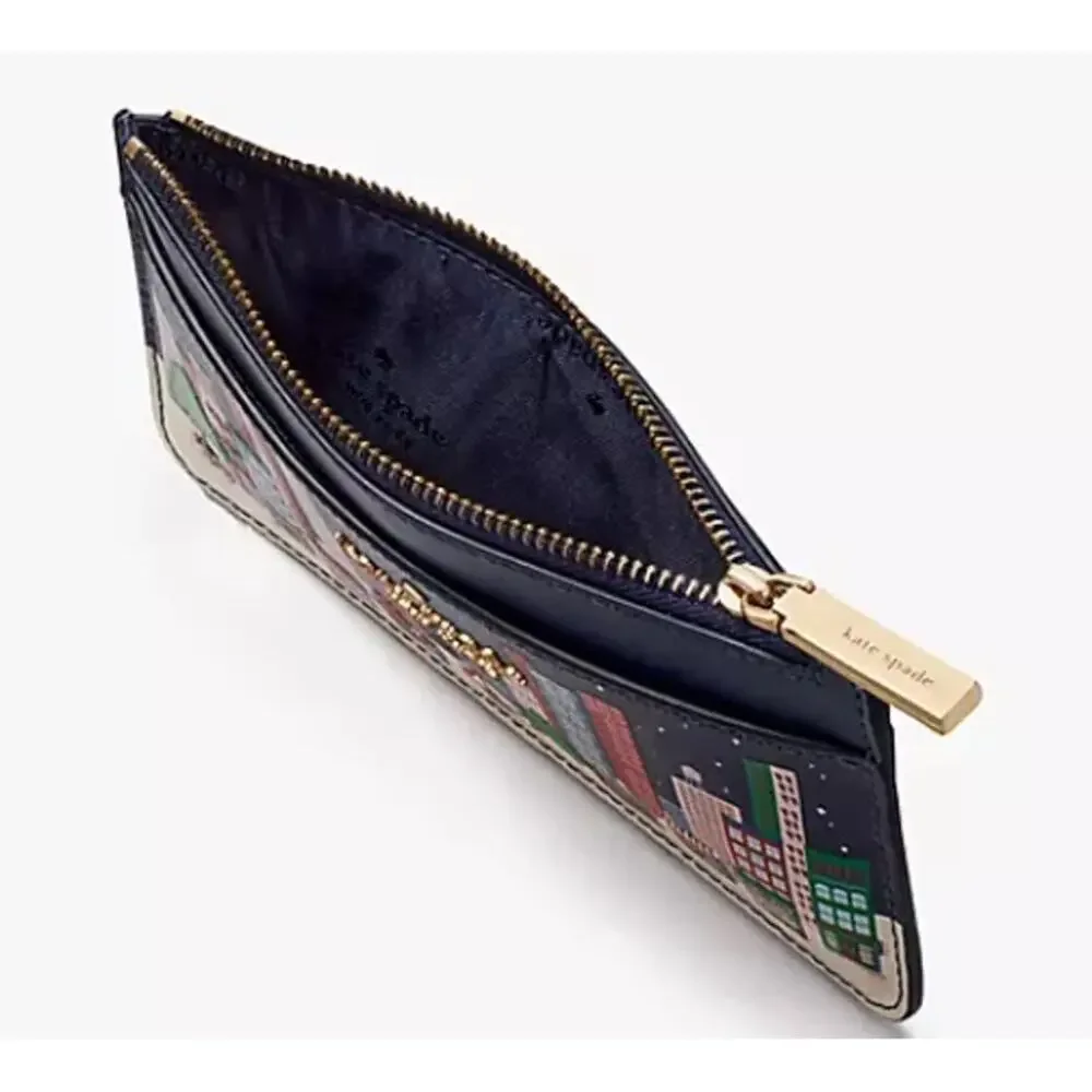 Kate Spade NEW Winter Wonders Large Slim Card Holder Wallet Leather Holidays
